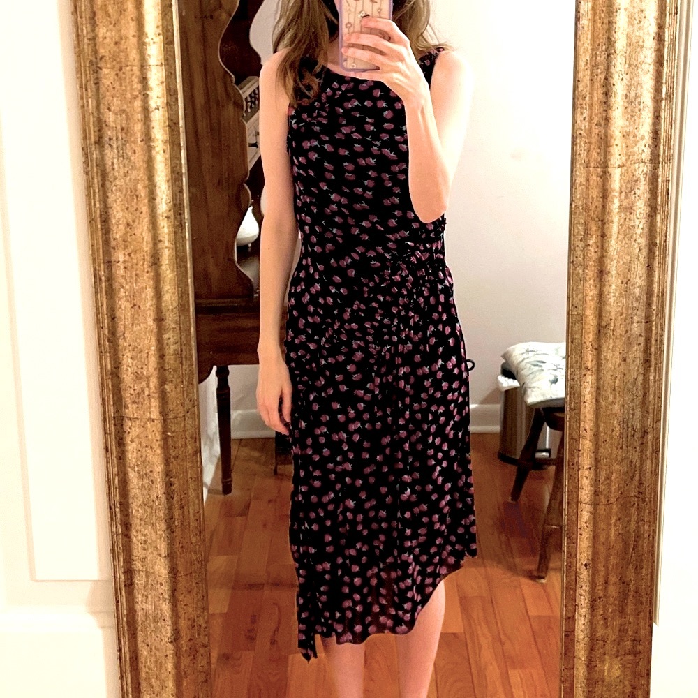 Diane Von Furstenberg Asymmetrical Midi Floral Ruched Dress